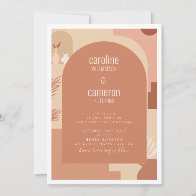 Invitation Boho Moderne Floral Art Beige Terracotta Mariage (Devant)
