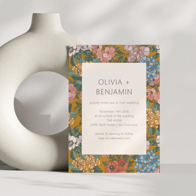 Invitation Boho moderne Floral Jaune Mariage de terre verte (Créateur téléchargé)