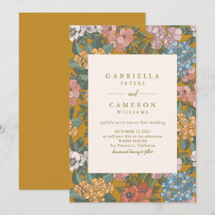 Invitation Boho moderne Floral Mustard Jaune Mariage