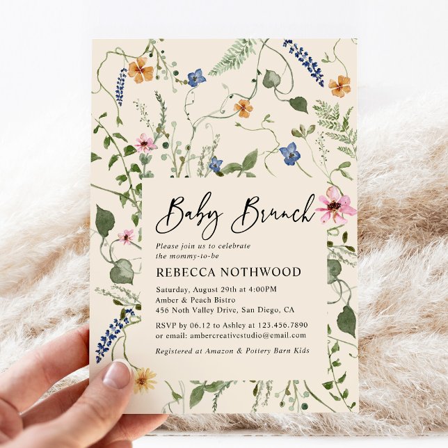 Invitation Boho moderne Floral Neutral Baby Brunch Douche (Créateur téléchargé)