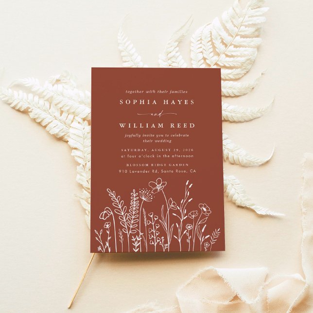 Invitation Boho Moderne Floral Terracotta Brûlé Orange Mariag (Créateur téléchargé)
