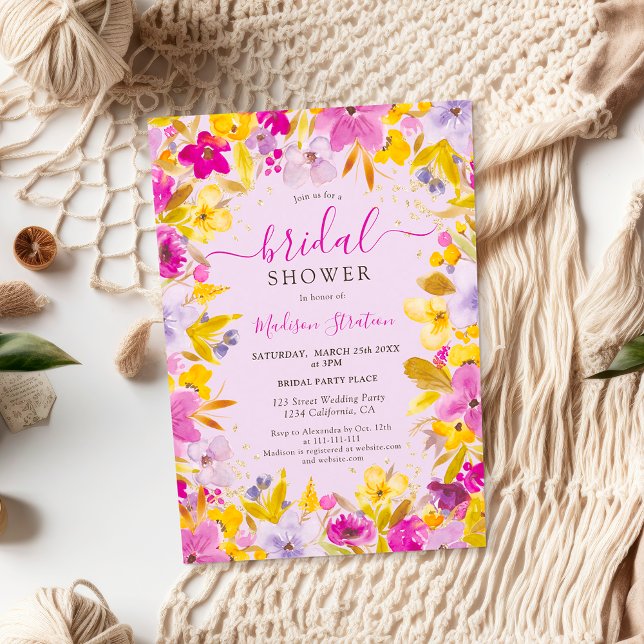 Invitation Boho moderne lavande violet lavande fleurie douche (Boho modern purple lavender floral bridal shower invitation on lavender)