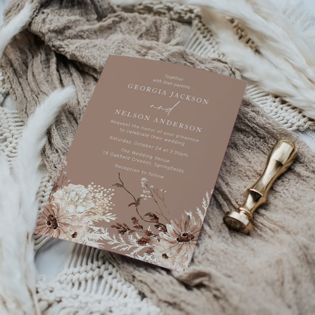 Invitation Boho moderne Mariage floral beige (Créateur téléchargé)