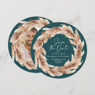 Invitation Boho moderne Pampas turquoise photo d'herbe enregi