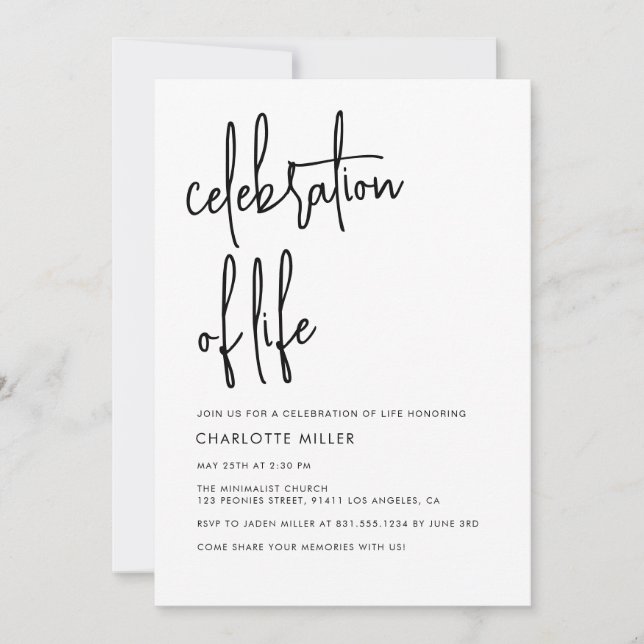 Invitation Boho Moderne Simple Script Célébration De La Vie (Devant)