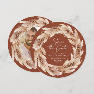 Invitation Boho moderne terre cuite pampas herbe photo mariag