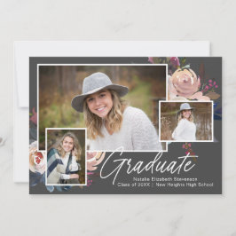 Invitation Boho moderne trois photo Floral Graduation Party