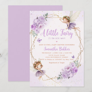 Invitation Boho Moderne violet Un Petit Baby shower Fée Fille