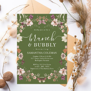 Invitation Boho Moss Green Brunch et Fête des mariées Bubbly