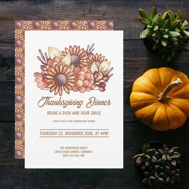 Invitation Boho motif floral Thanksgiving Dîner (Créateur téléchargé)