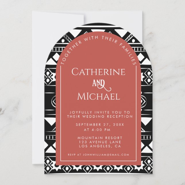 Invitation Boho Motif Photo Arch Coral Mariage Réception (Devant)