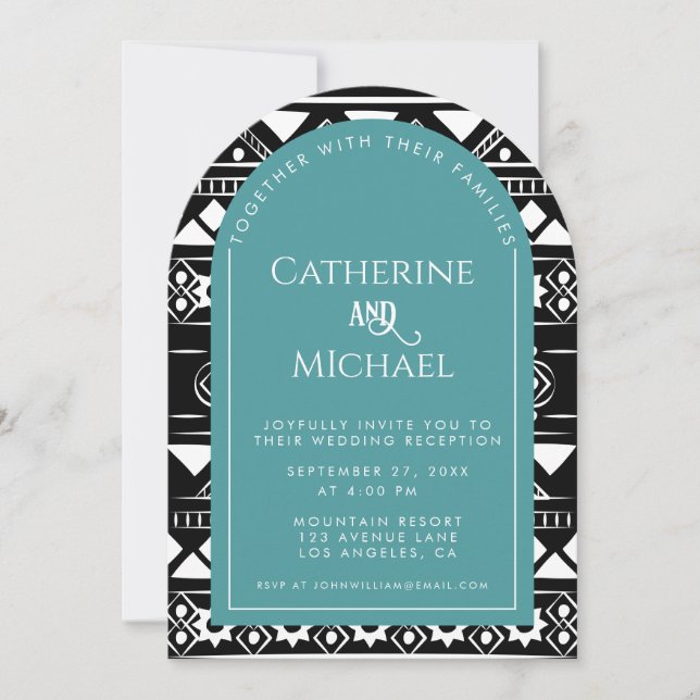 Invitation Boho Motif Photo Arch Green Wedding Réception (Devant)