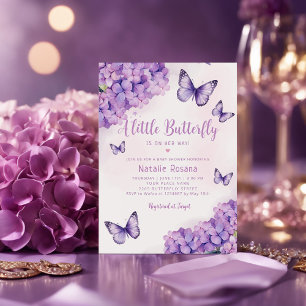Invitation Boho mou violet papillon floral Baby shower fille