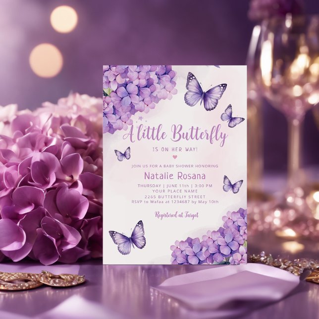 Invitation Boho mou violet papillon floral Baby shower fille (Créateur téléchargé)