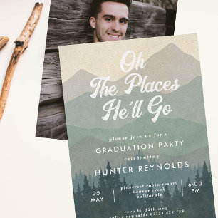 Invitation Boho Mountains Oh the Places He'll Go Graduation