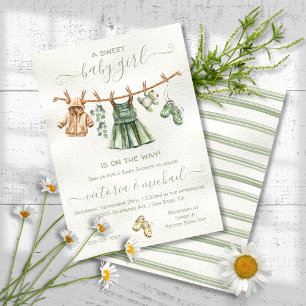 Invitation Boho Nature Baby shower Fille Clothesline