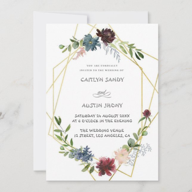 Invitation Boho Navy & vert simple floral (Devant)