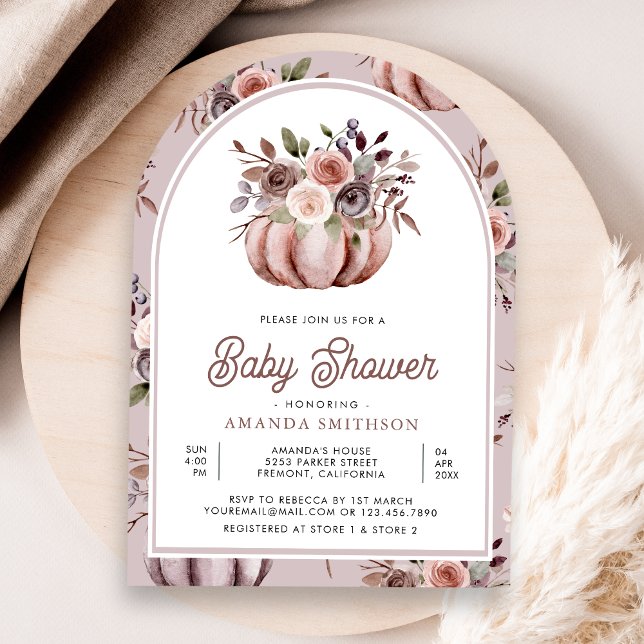 Invitation Boho Neutral Citrouille Floral Arch Baby shower (Créateur téléchargé)