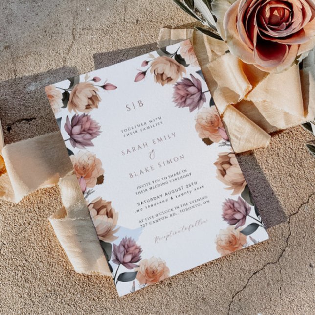 Invitation Boho Neutral Floral Automne Mariage d'hiver Invita (Créateur téléchargé)