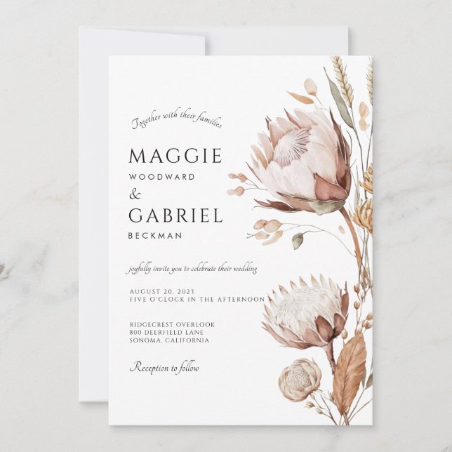 Invitation Boho Neutral Floral Mariage (Devant)