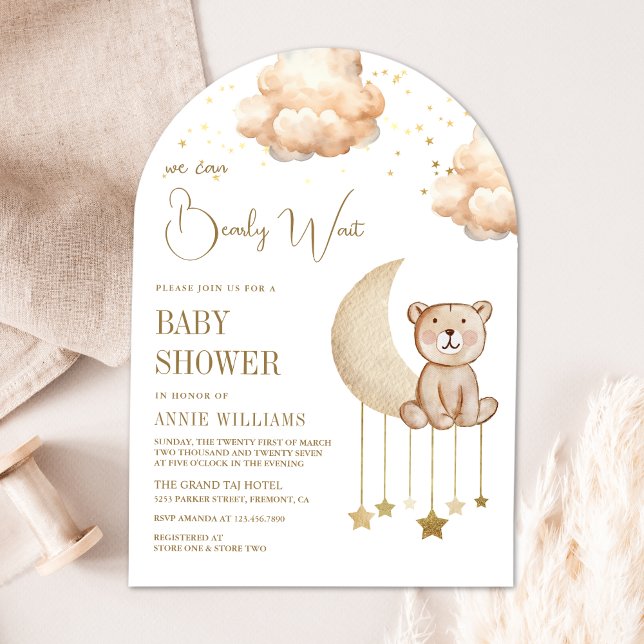 Invitation Boho Neutral Lune Teddy Bear Arch Baby shower (Créateur téléchargé)