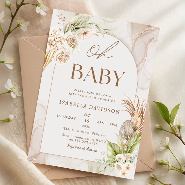 Invitation Boho Neutral Oh Baby shower Pampas Floral (Boho Neutral Oh Baby Shower Pampas Floral Invitation)