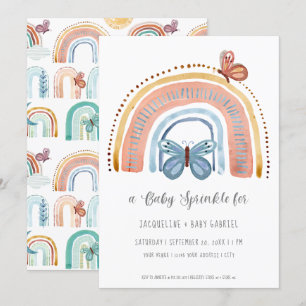 Invitation Boho Neutre Arc-en-ciel Pêche Dusty Bleu Papillon
