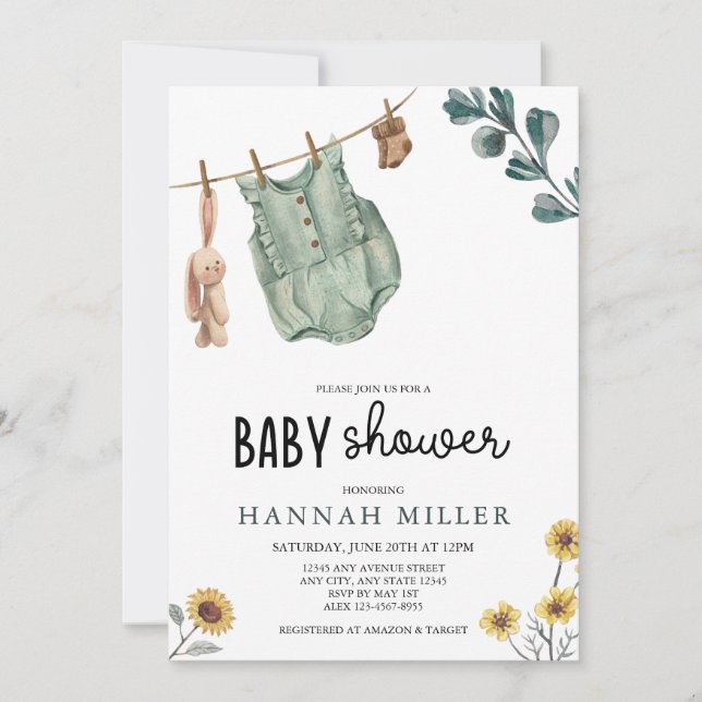 Invitation Boho neutre du genre | Baby shower aquarelle (Devant)
