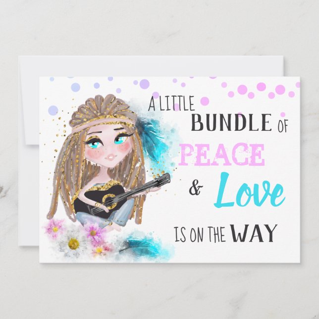 Invitation *~* Boho Neutre Paix et Amour Hippie Baby shower (Devant)