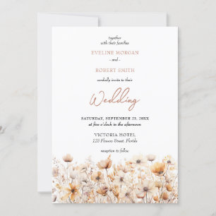Invitation Boho neutre terroir pastel fleurs sauvages prairie