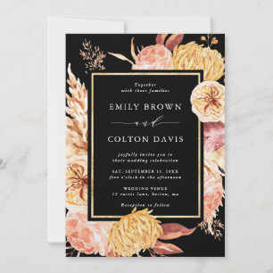 Invitation Boho noir Bourgogne Mariage de fleurs en terre cui
