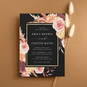Invitation Boho Noir Bourgogne Terracotta Mariage Floral