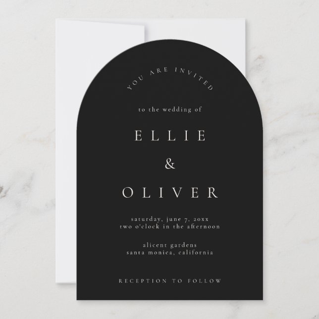 Invitation Boho noir et beige Arch Mariage moderne (Devant)