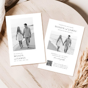Invitation Boho noir et blanc moderne QR Code Mariage photo