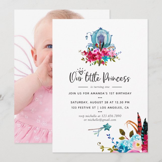 Invitation Boho Notre petite princesse n'importe quel âge fêt (Devant / Derrière)