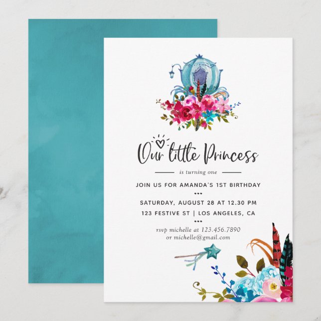 Invitation Boho Notre petite princesse n'importe quel âge fêt (Devant / Derrière)