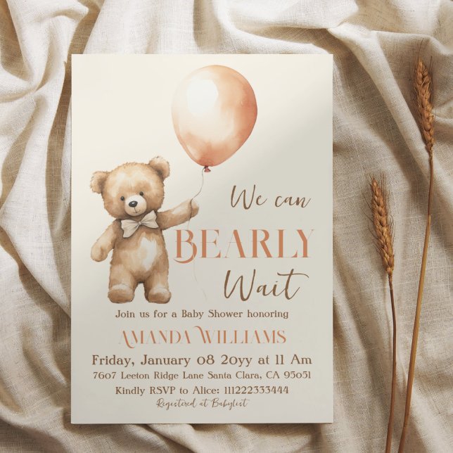 Invitation Boho Nous Pouvons Attendre Bearly Beige Oear Baby  (Créateur téléchargé)