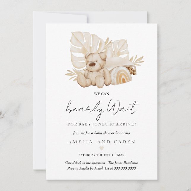 Invitation Boho Nous Pouvons Bearly Wait Baby shower (Devant)