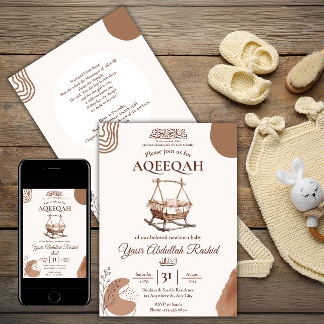 Invitation Boho Nursery Baby Boy Muslim Newborn Aqiqah Aqeeqa (Créateur téléchargé)