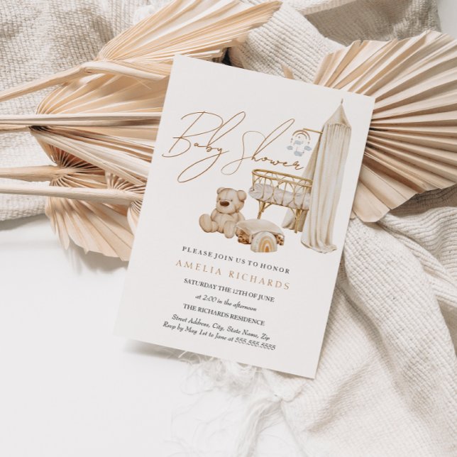 Invitation Boho Nursery Baby shower bleu (Créateur téléchargé)