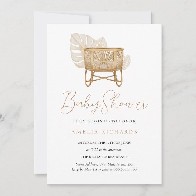 Invitation Boho Nursery Bassinet Baby shower (Devant)