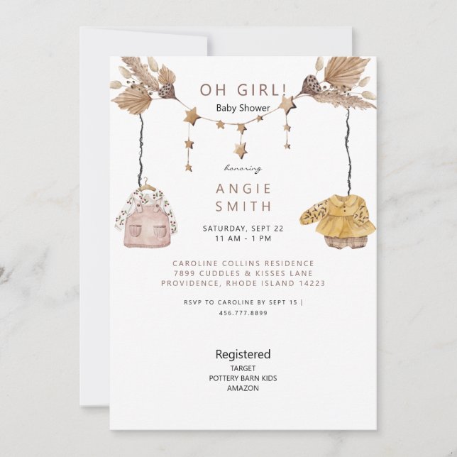 Invitation Boho Oh Girl Clothes Baby shower III (Devant)
