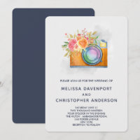 Boho Orange Camera & Fleurs Mariage d'aquarelle