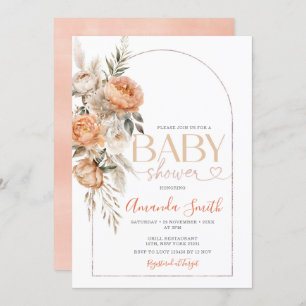 Invitation Boho Orange Fleurs Fille Baby shower Pampas Grass