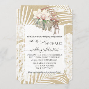Invitation BOHO Orchidée blanche Feuillage Tropical Kraft
