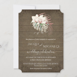 Invitation BOHO Orchidée Blanche Rustique Floral Tropical Fol