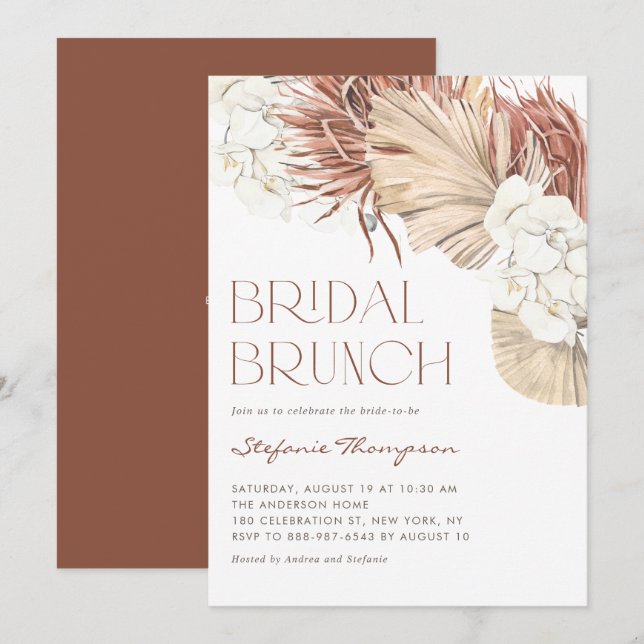 Invitation Boho Orchidées et séché Palm Feuille Brunch nuptia (Devant / Derrière)