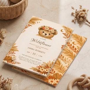 Invitation Boho Ours Fleur Sauvage Automne Herbe des Pampas