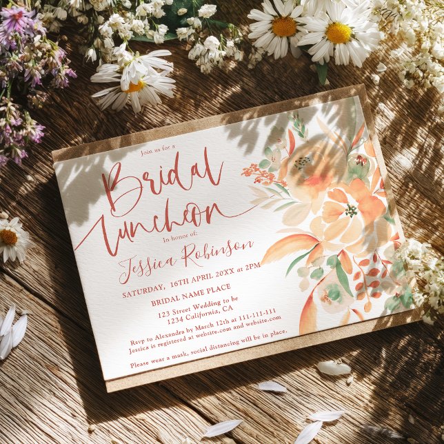 Invitation Boho Painteté À La MainTerracotta Floral Bridal Dé (Boho Hand Painted Terracotta Floral Bridal Luncheon Invitation)