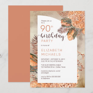 Invitation Boho Palm Feuilles   Hydrangeas 90e fête d'anniver
